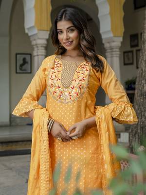 Yellow embroidered chanderi modal salwar suit 4
