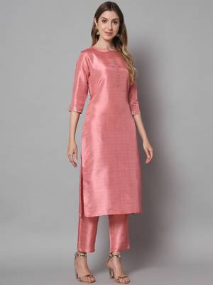 Pink embroidered cotton silk blend salwar suit 1