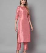 Pink embroidered cotton silk blend salwar suit