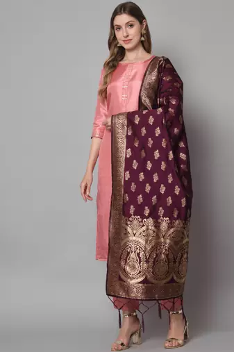 Pink embroidered cotton silk blend salwar suit