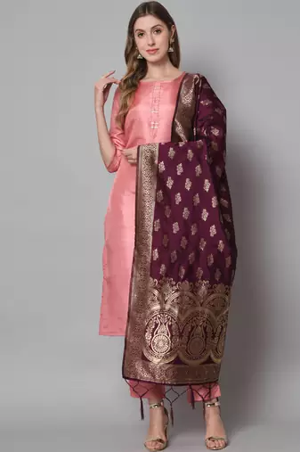 Pink embroidered cotton silk blend salwar suit