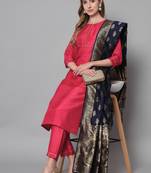 Red embroidered cotton silk blend salwar suit