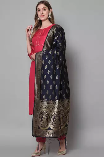 Red embroidered cotton silk blend salwar suit