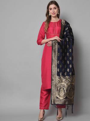 Red embroidered cotton silk blend salwar suit 3