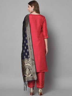Red embroidered cotton silk blend salwar suit 4