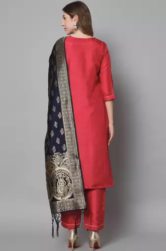 Red embroidered cotton silk blend salwar suit