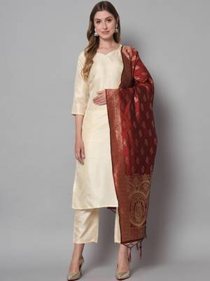 Cream embroidered cotton silk blend salwar suit 1