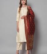Cream embroidered cotton silk blend salwar suit