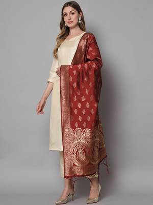 Cream embroidered cotton silk blend salwar suit 2