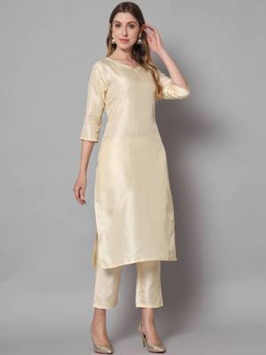Cream embroidered cotton silk blend salwar suit 4