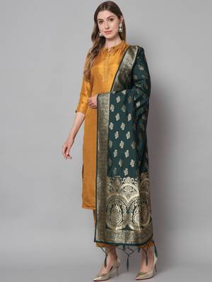 Mustard embroidered cotton silk blend salwar suit 1