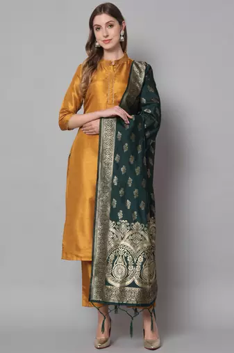 Mustard embroidered cotton silk blend salwar suit