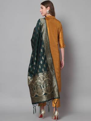 Mustard embroidered cotton silk blend salwar suit 3