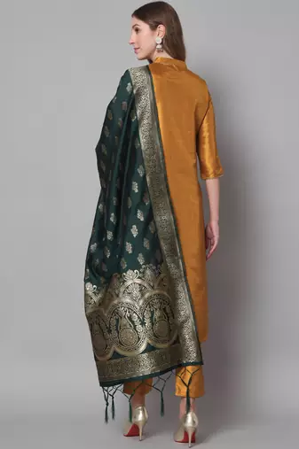 Mustard embroidered cotton silk blend salwar suit