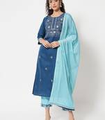 Blue embroidered cotton blend salwar suit