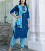 Blue embroidered cotton blend salwar suit