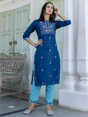Blue embroidered cotton blend salwar suit 3