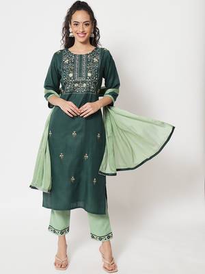 Blue embroidered cotton blend salwar suit 4