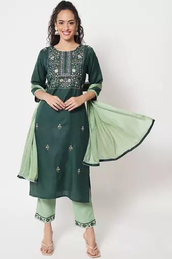 Blue embroidered cotton blend salwar suit