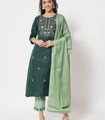 Green embroidered cotton blend salwar suit