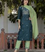 Green embroidered cotton blend salwar suit