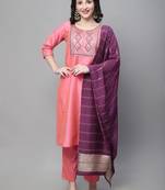 Peach embroidered cotton silk blend salwar suit