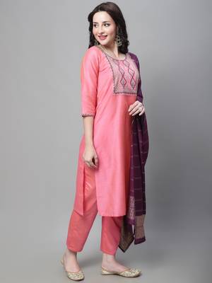 Peach embroidered cotton silk blend salwar suit 2