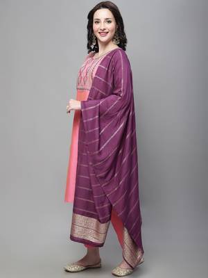 Peach embroidered cotton silk blend salwar suit 3