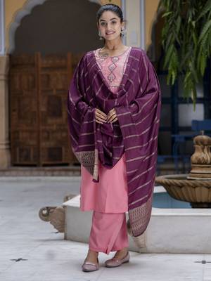 Peach embroidered cotton silk blend salwar suit 2