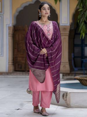 Peach embroidered cotton silk blend salwar suit 3
