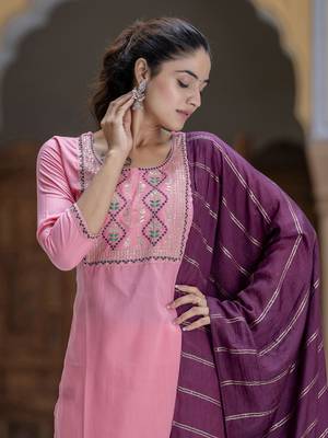 Peach embroidered cotton silk blend salwar suit 4
