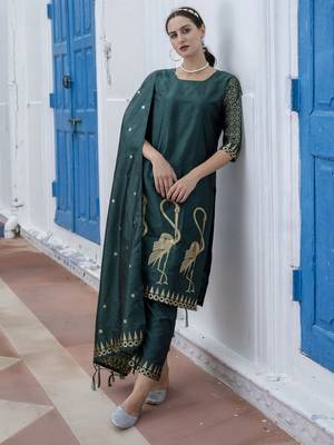 Green embroidered cotton silk jacquard salwar suit 1