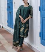 Green embroidered cotton silk jacquard salwar suit