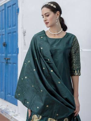Green embroidered cotton silk jacquard salwar suit 3