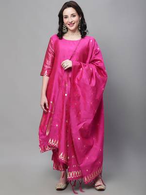 Pink embroidered cotton silk jacquard salwar suit 1