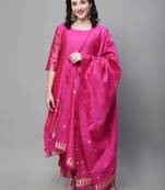 Pink embroidered cotton silk jacquard salwar suit