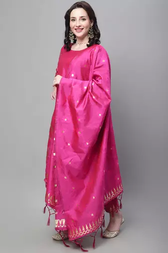 Pink embroidered cotton silk jacquard salwar suit
