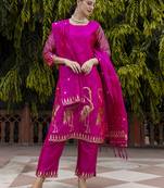Pink embroidered cotton silk jacquard salwar suit