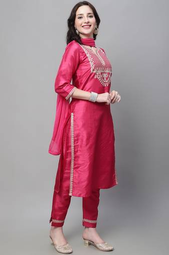 Pink embroidered silk blend salwar suit
