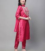 Pink embroidered silk blend salwar suit