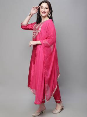 Pink embroidered silk blend salwar suit 2