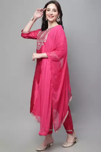 Pink embroidered silk blend salwar suit