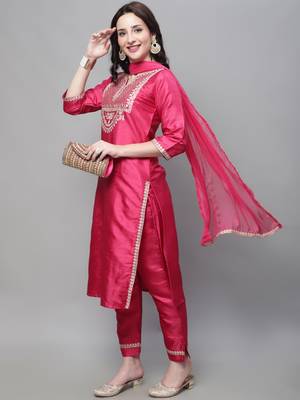 Pink embroidered silk blend salwar suit 3
