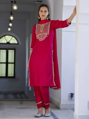 Pink embroidered silk blend salwar suit 1
