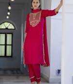 Pink embroidered silk blend salwar suit