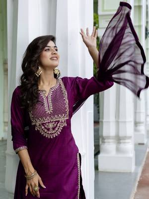 Purple embroidered silk blend salwar suit 4