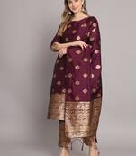 Purple embroidered cotton silk jacquard salwar suit