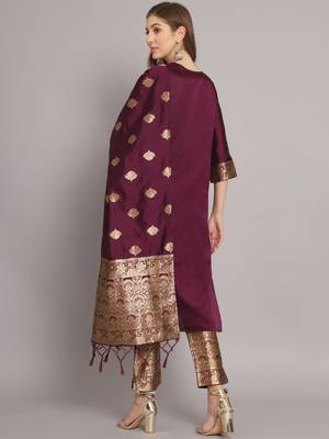 Purple embroidered cotton silk jacquard salwar suit 2