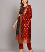 Maroon embroidered cotton silk jacquard salwar suit