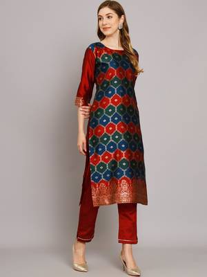 Maroon embroidered cotton silk jacquard salwar suit 3